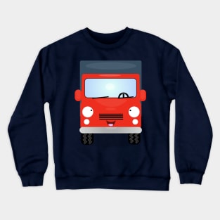 Cute red kawaii delivery truck cartoon illustration Crewneck Sweatshirt